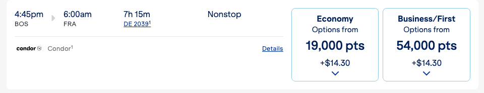 JetBlue Condor redemption